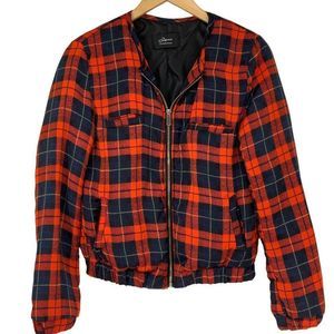 Japanese Zizai Red Plaid Bomber Jacket Womens Medium Jr 3703 Puffer EUC Zip